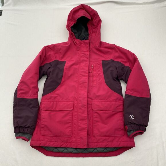 Lands End Squall Coat Jacket Girls Large 14 Pink Red Full Zip Hooded Winter - Picture 1 of 13